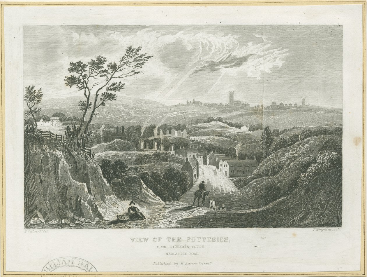 Burslem - View of the Potteries: gravering, nd [c 1830s] av Frederick Calvert