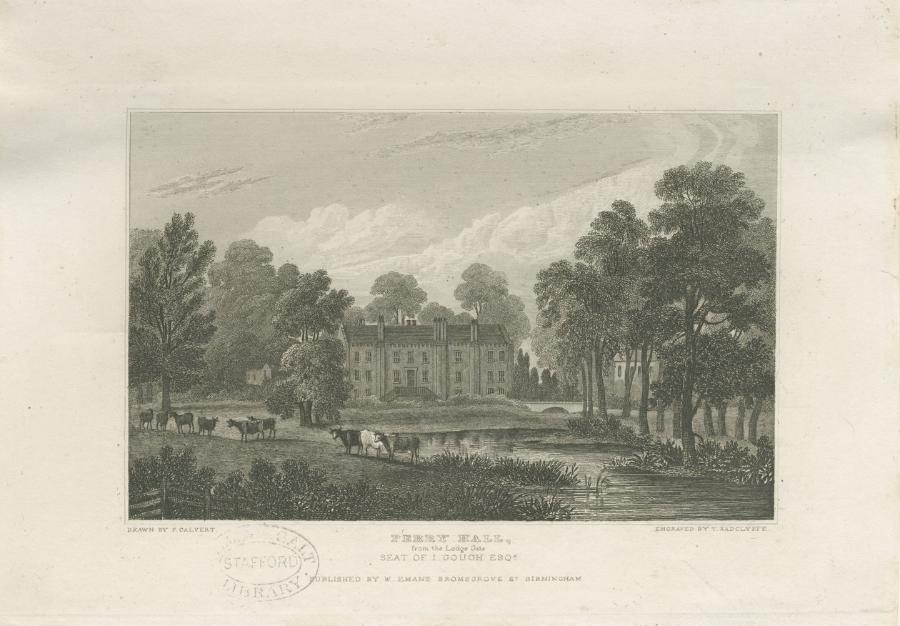 Great Barr - "Perry Hall": stålgravering, og [midten av 1800-tallet] av Frederick Calvert