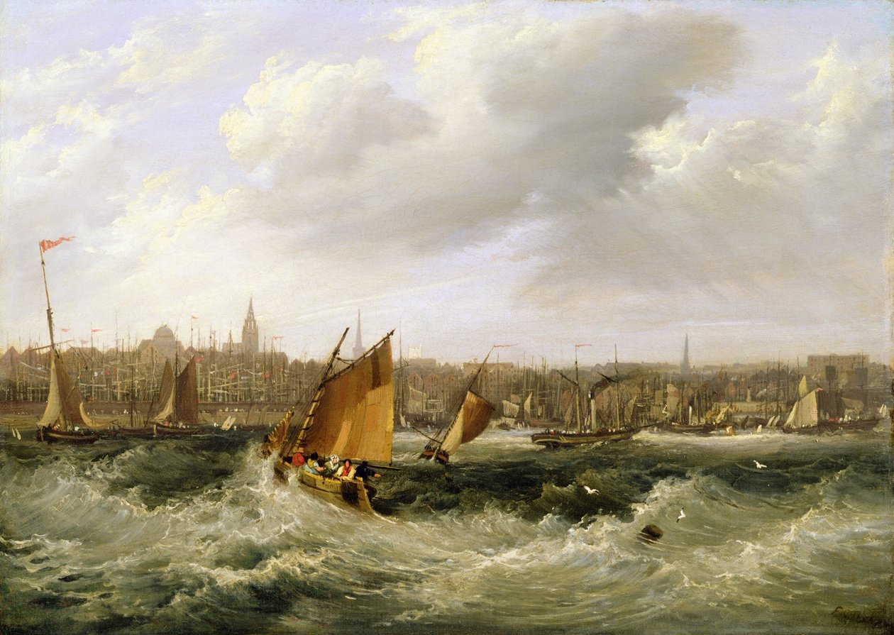 Liverpool, Lancashire fra elven Mersey og New Brighton, 1838 (for par se 257066) av Frederick Calvert