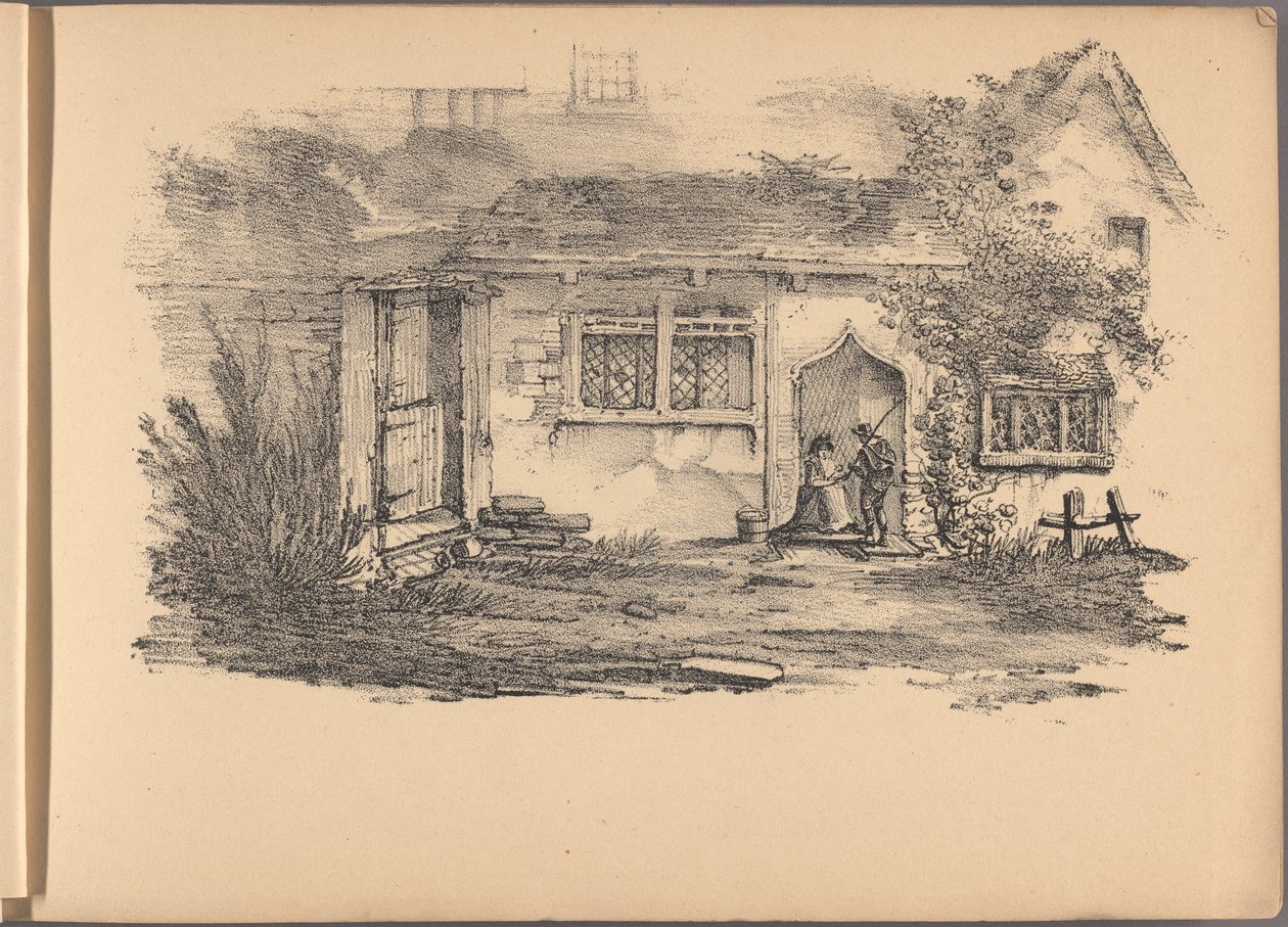 En av en serie med seksti skisser av hytter. London, 1825. av Frederick Calvert
