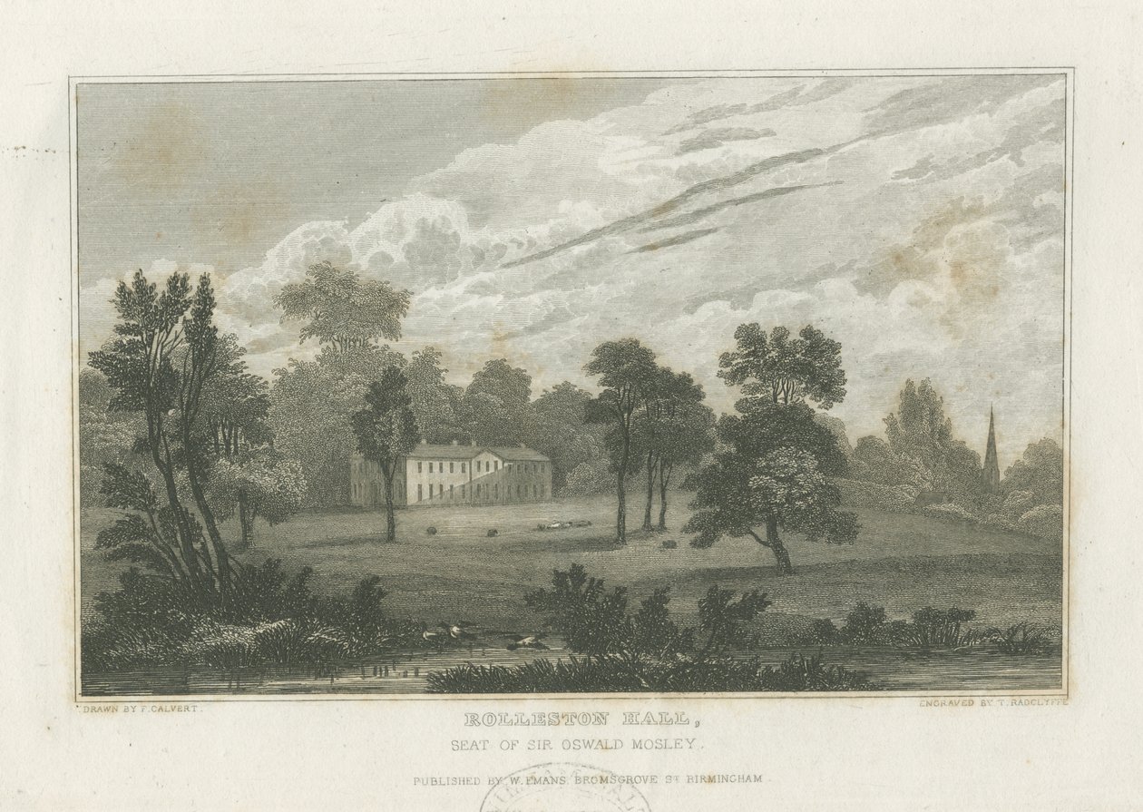 Rolleston Hall: gravering, nd [midten av 1800-tallet] (trykk) av Frederick Calvert