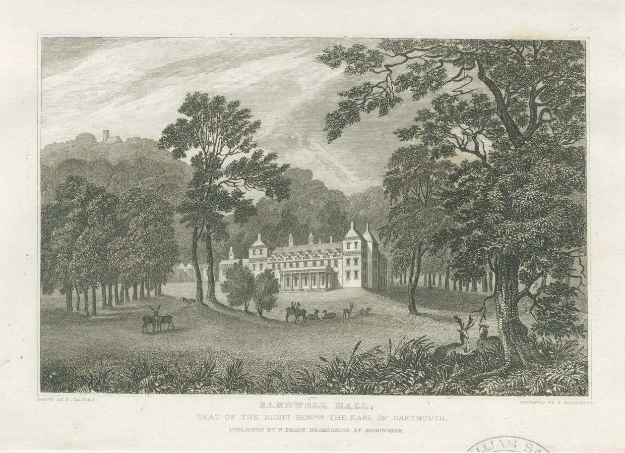 Sandwell Park - Hall: gravering, og [midten av 1800-tallet] (trykk) av Frederick Calvert