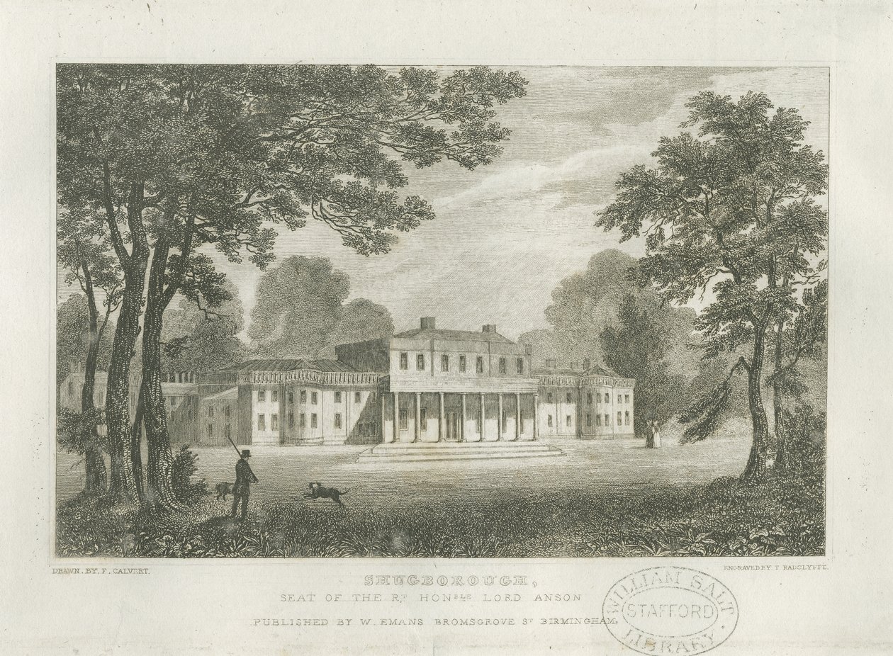 Shugborough Hall: gravering, nd [c 1830] (trykk) av Frederick Calvert