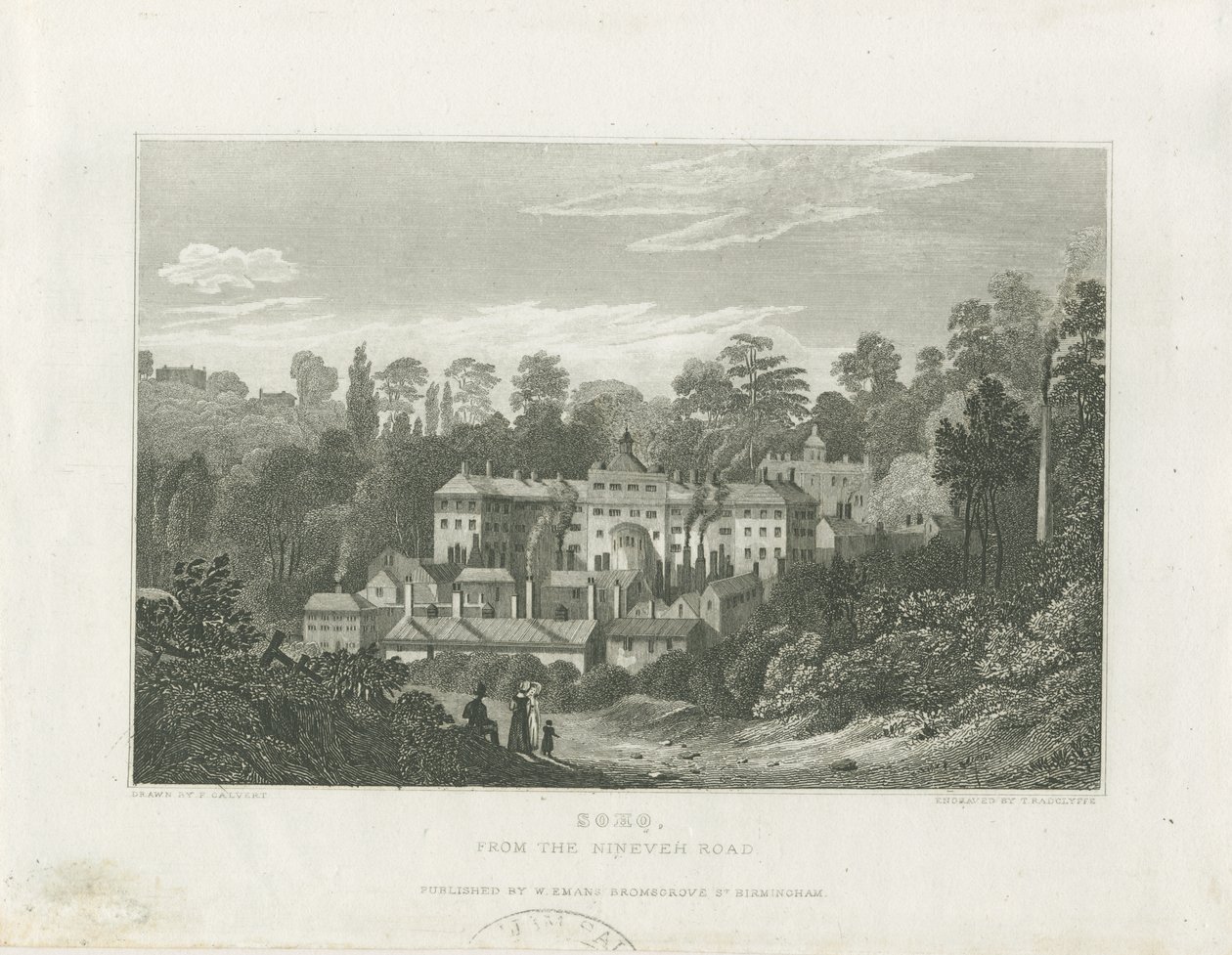 Soho Manufactory fra Ninevah Road: stålgravering, nd [c 1830] (trykk) av Frederick Calvert