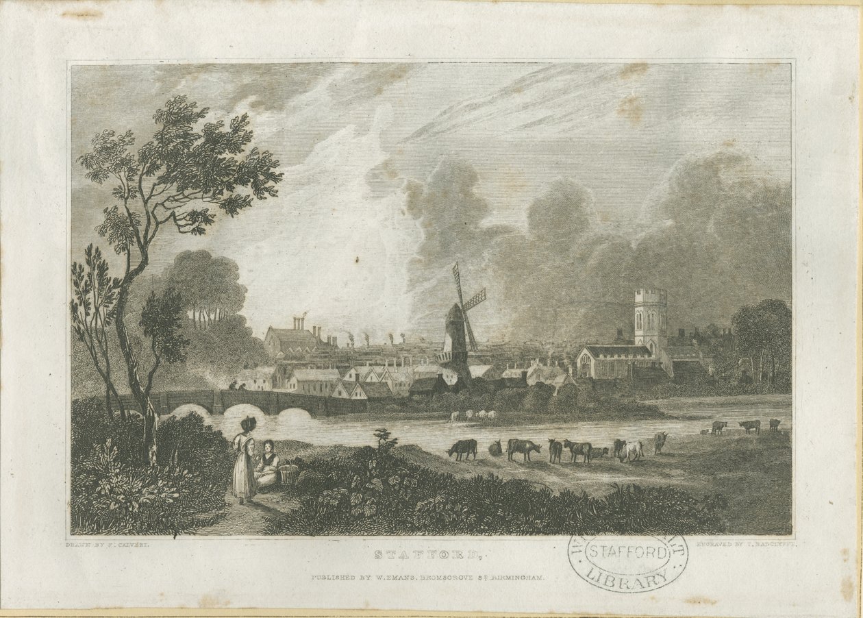 Stafford - South West View: gravering, nd [c 1830] (trykk) av Frederick Calvert