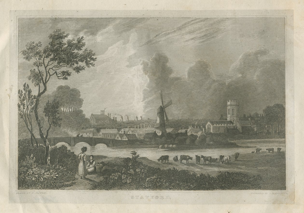 Stafford - South West View: gravering, nd [c 1830] av Frederick Calvert