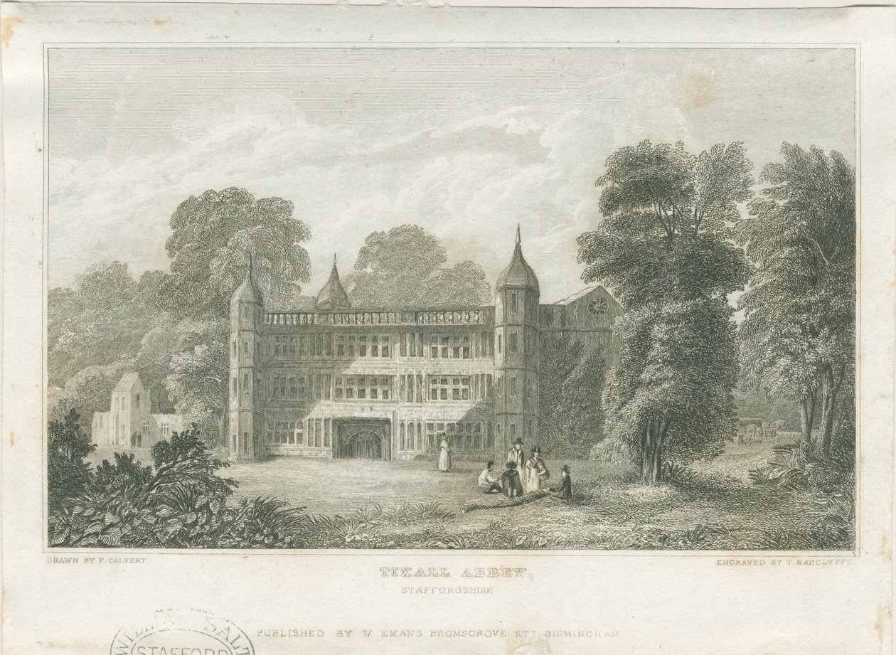 Tixall Hall - Gatehouse: gravering, nd [c 1830] (trykk) av Frederick Calvert