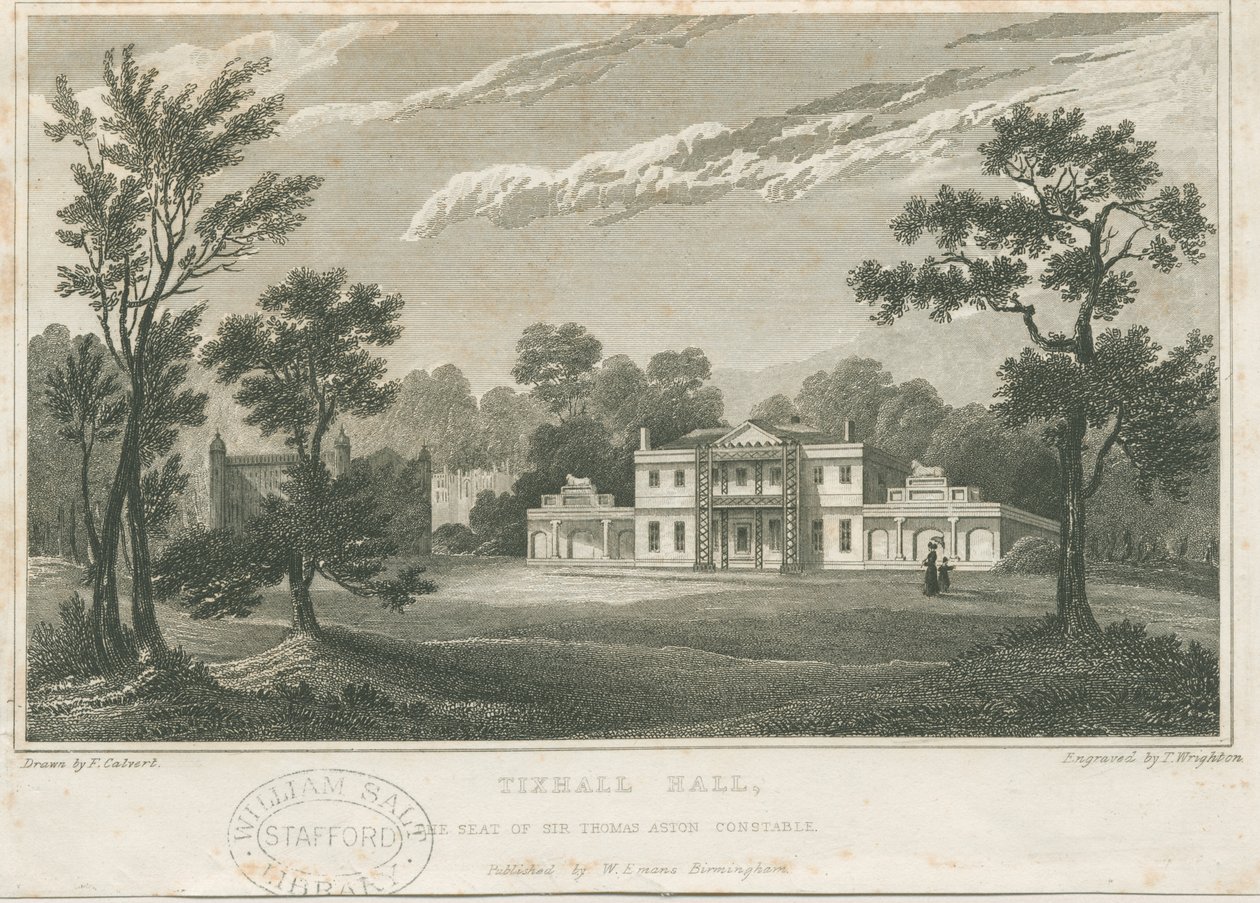 Tixall Hall: gravering, nd [c 1830] (trykk) av Frederick Calvert