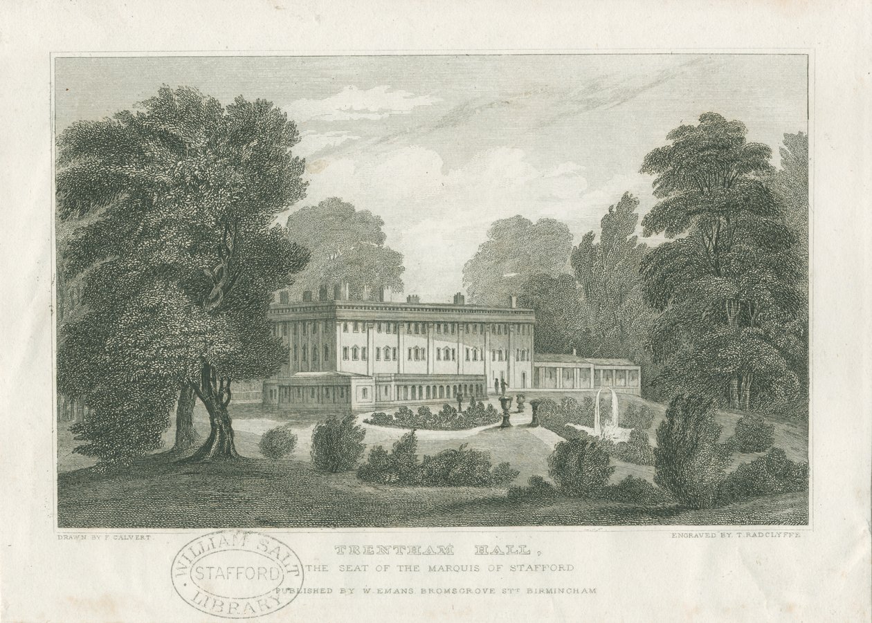 Trentham Hall: gravering, nd [c 1830] (trykk) av Frederick Calvert