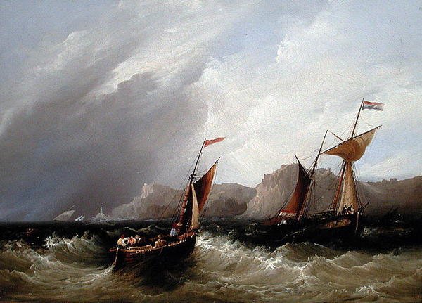 Fartøy utenfor en steinete kystlinje (olje om bord) av Frederick Calvert