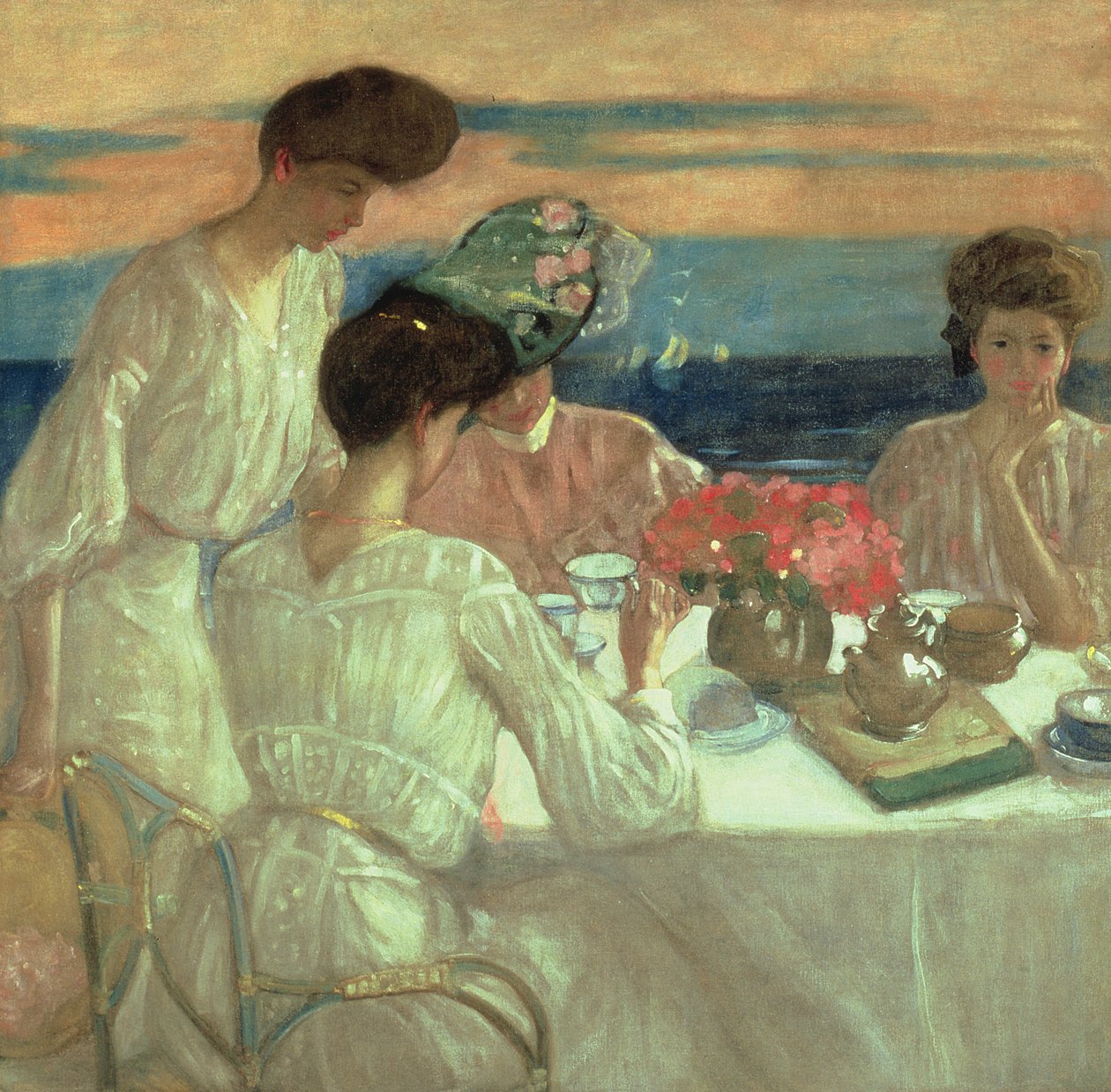 Ettermiddagste på terrassen (olje på lerret) av Frederick Carl Frieseke