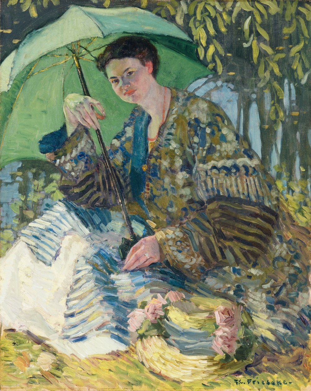 Dame med parasoll, ca. 1905 (olje på lerret) av Frederick Carl Frieseke
