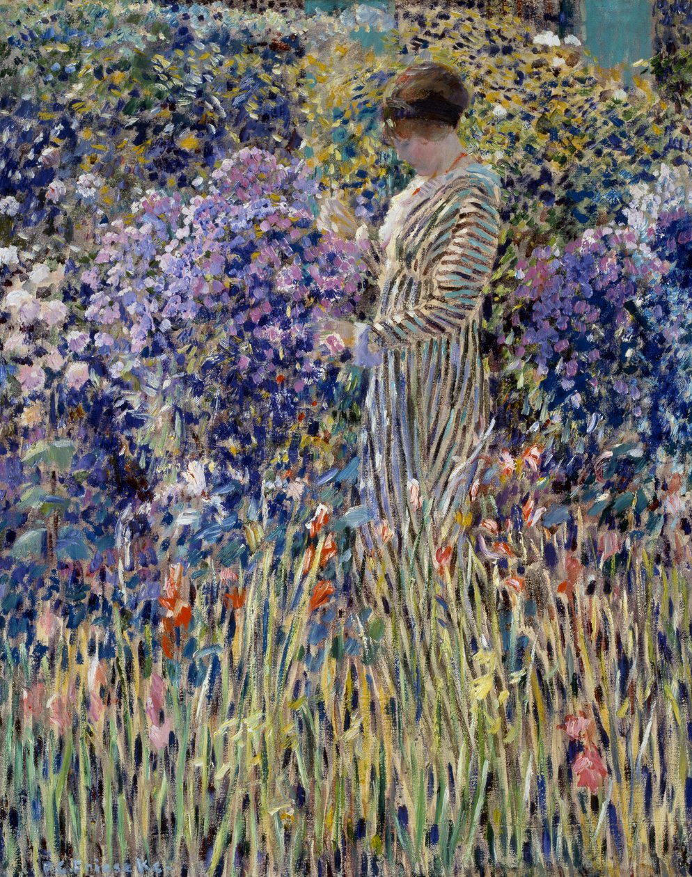 Kvinne i hagen, ca 1912, maleri av Frederick Carl Frieseke (1874-1939), olje på lerret, 81x65 cm av Frederick Carl Frieseke