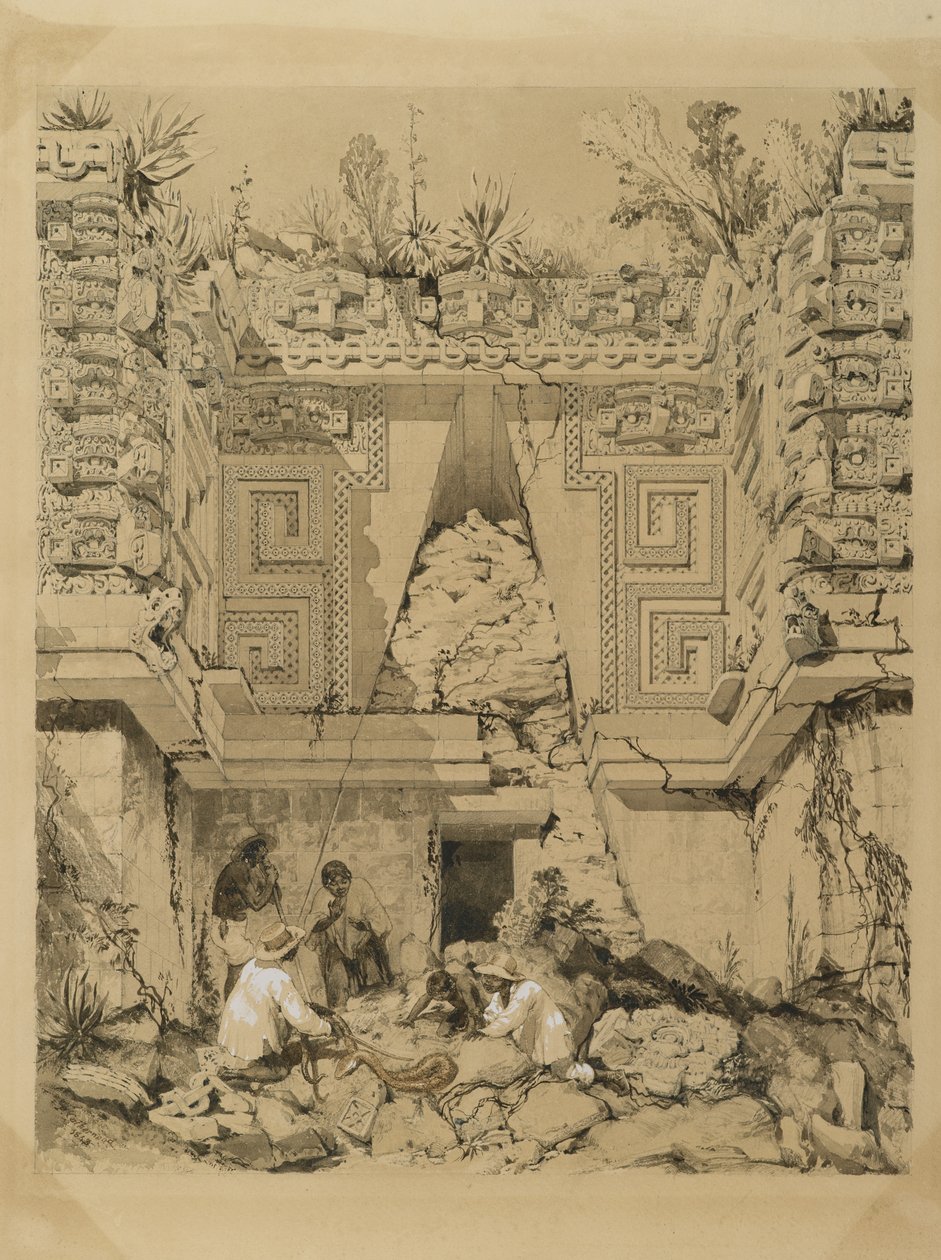 Archway, Casa del Gobernador, Uxmel, Yucatan, 1843 (sepia blekk og vask på vevd papir) av Frederick Catherwood