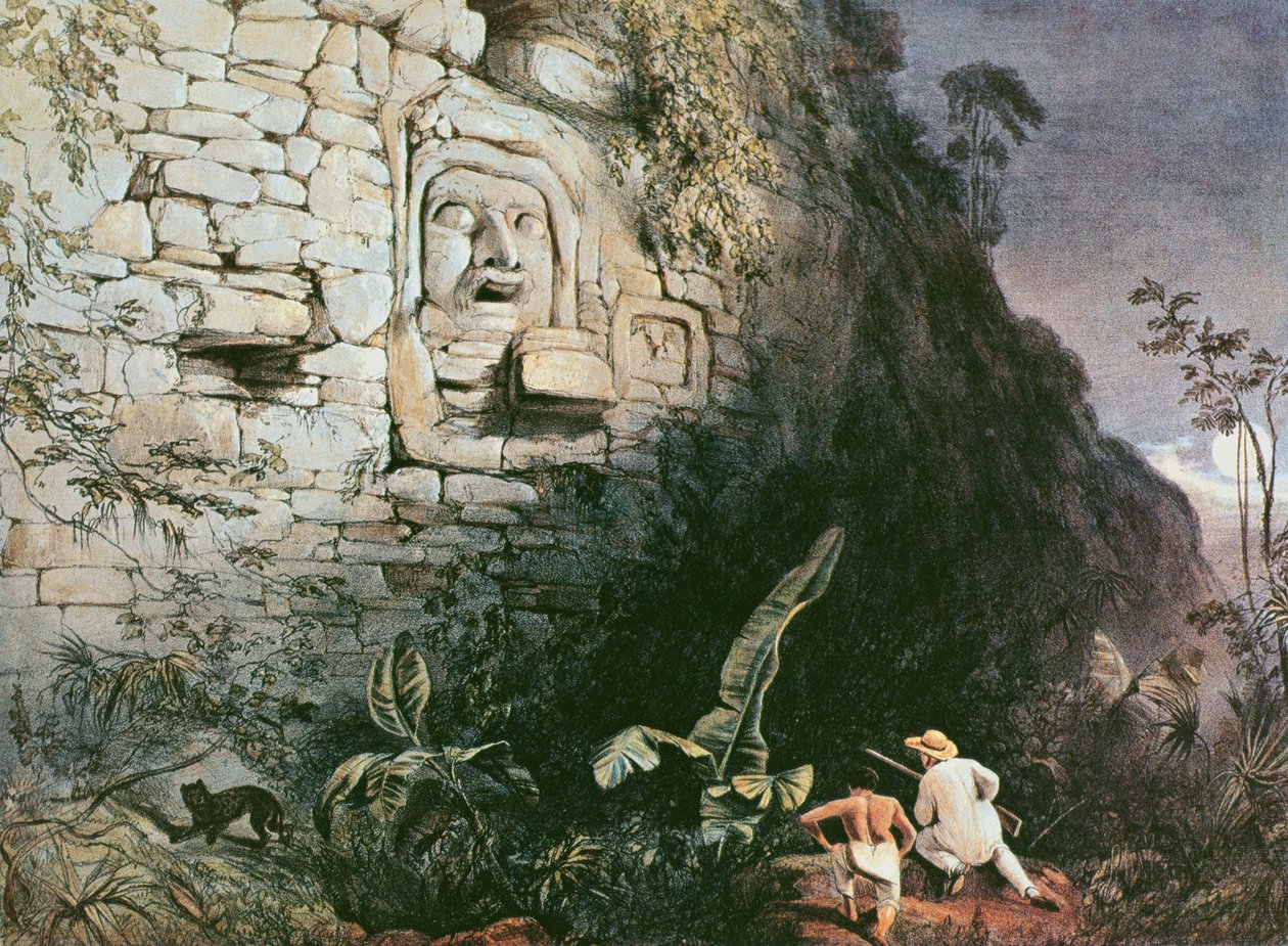 Leder for Itzam Na, Izamal, Yucatan, Mexico, 1844 (farget lito) av Frederick Catherwood