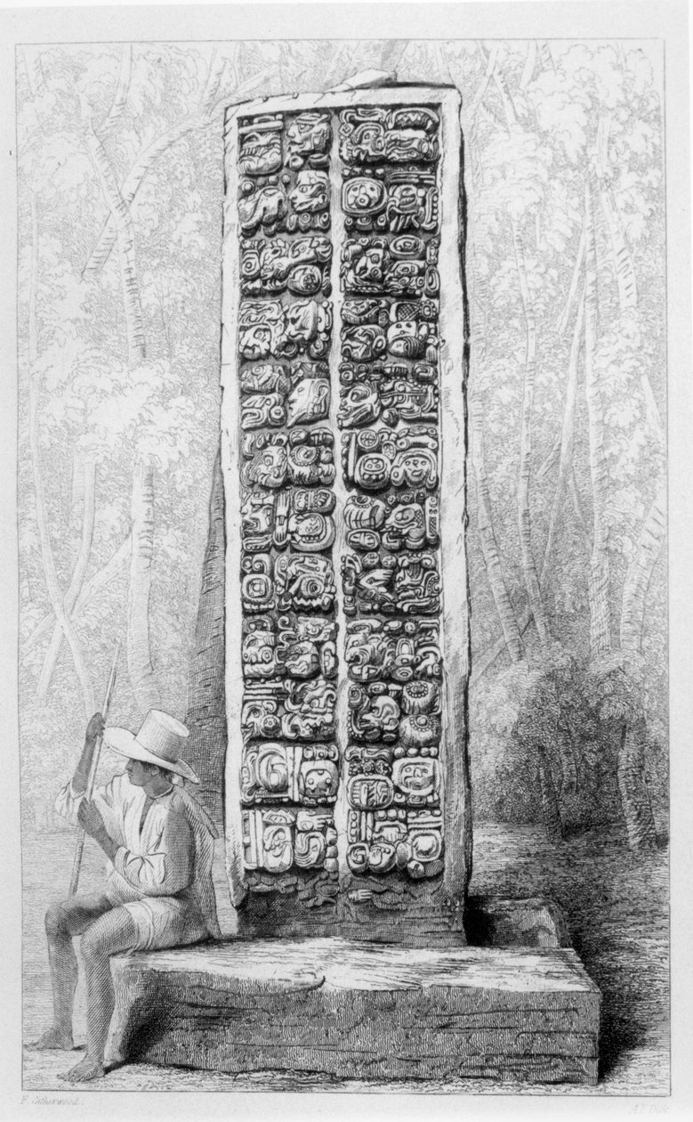 Hieroglyfer på baksiden av et monument i Copan, Honduras, fra bind I av 