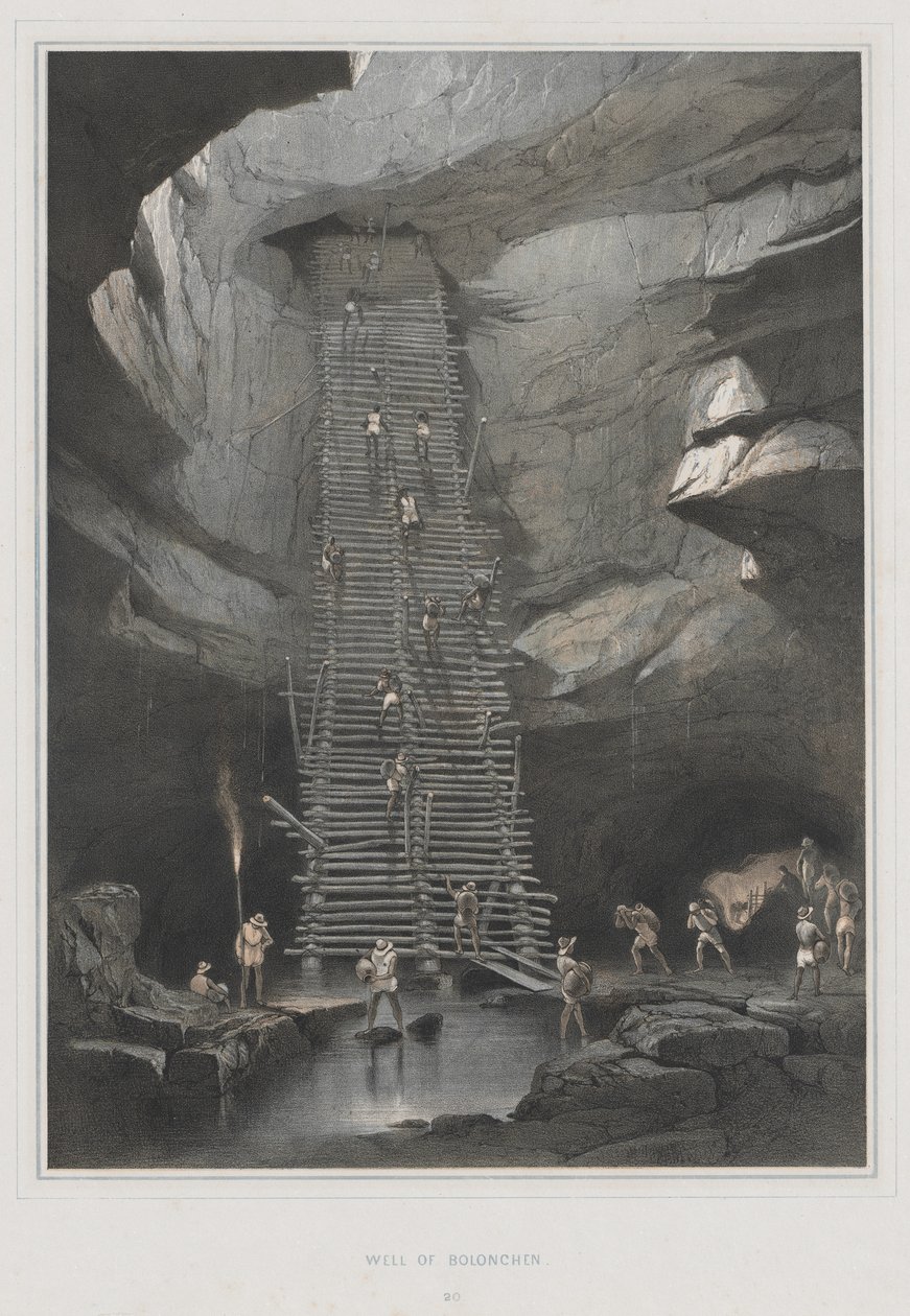 Utsikt over eldgamle monumenter i Mellom-Amerika, Chiapas og Yucatan, Pl. 20: Bolonchens brønn, 1844. av Frederick Catherwood