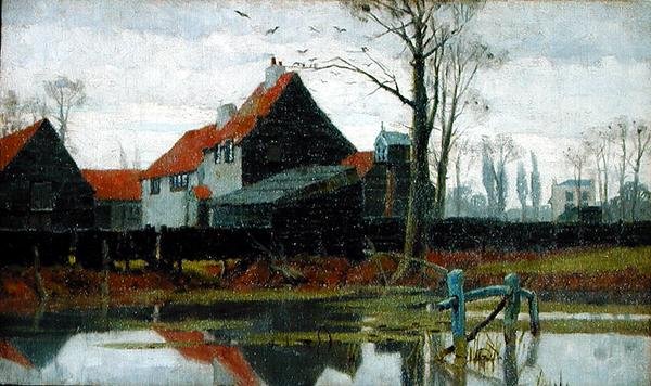 Gårdsbygninger, ca. 1889 (olje på lerret) av Frederick Cayley Robinson