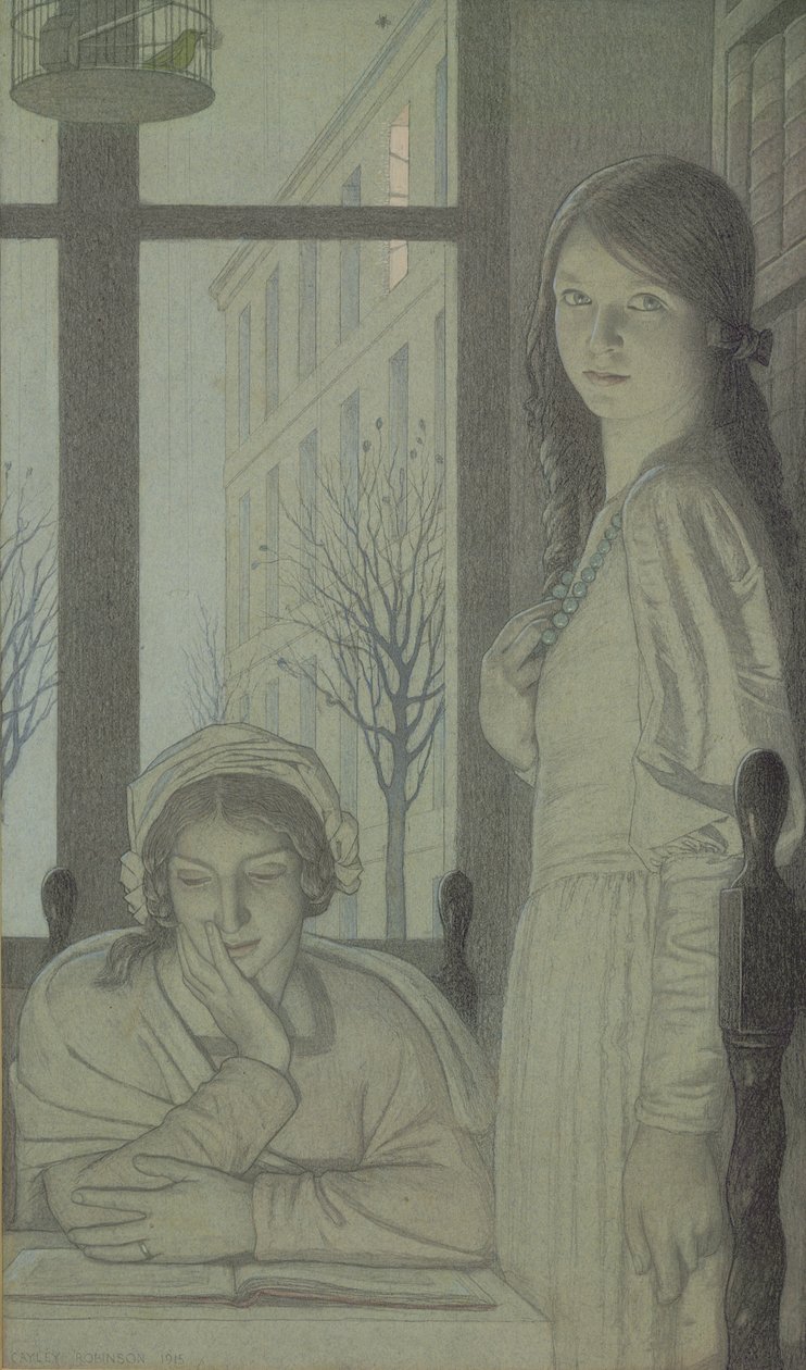 Interiør - Kveld, 1915 (blyant, vask og gouache) av Frederick Cayley Robinson