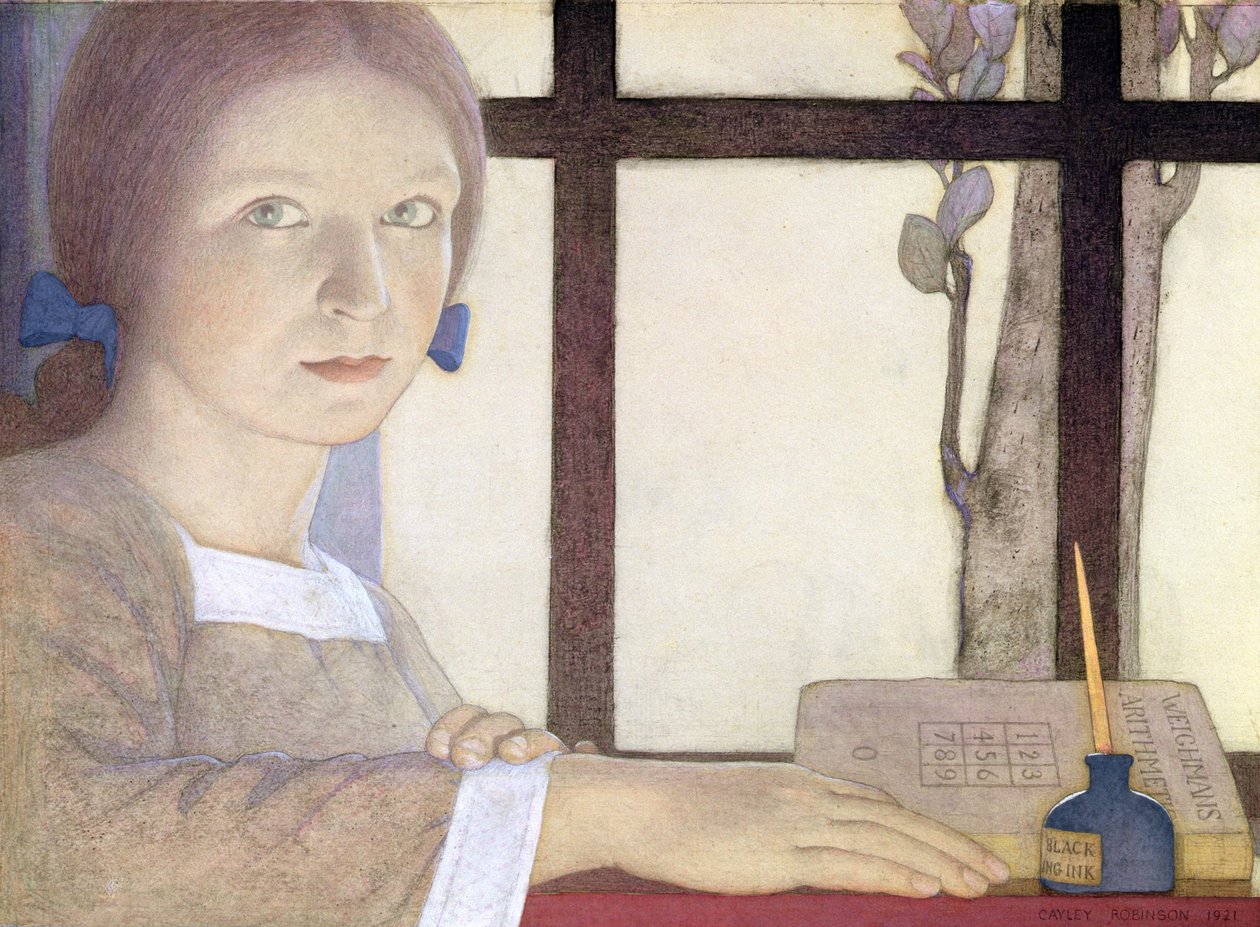 Leksjonstid (wc over blyant på papir) av Frederick Cayley Robinson