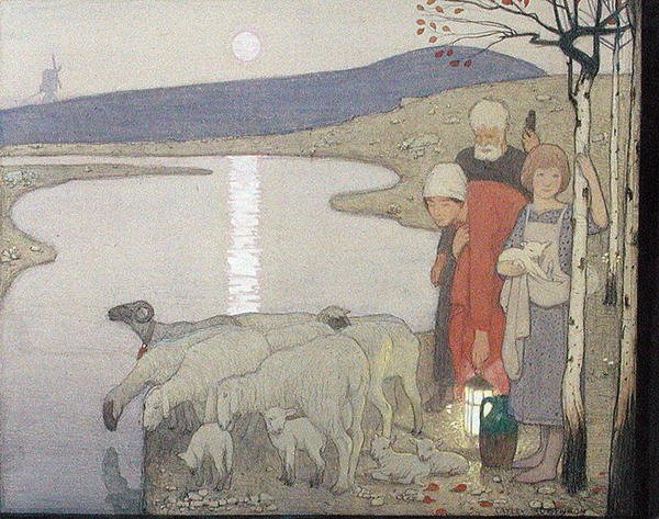 Pastoral, ca. 1923 (grafitt, akvarell og gouache om bord) av Frederick Cayley Robinson