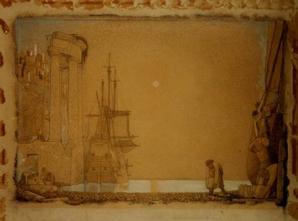 Lossing av last (blyant og kritt) av Frederick Cayley Robinson