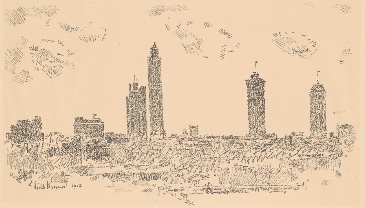 New York Skyline, mørke bygninger, 1918. av Frederick Childe Hassam