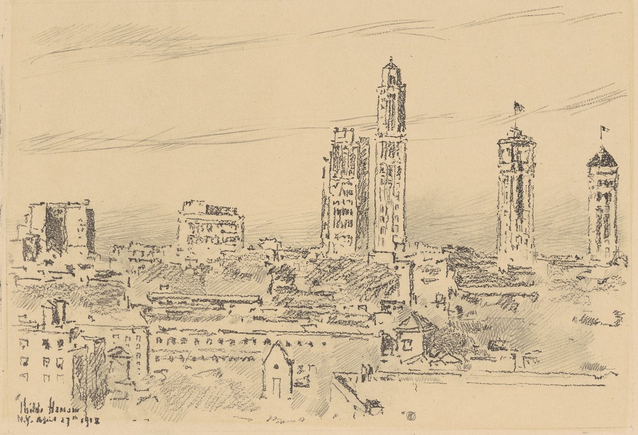 New York Skyline, Light Buildings, 1918. av Frederick Childe Hassam