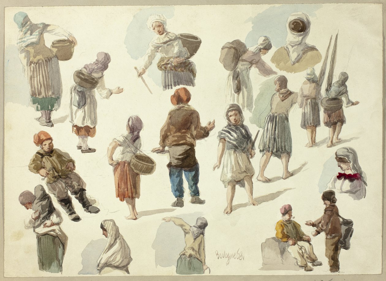 Skisser av bønder i Boulogne av Frederick Christian Lewis