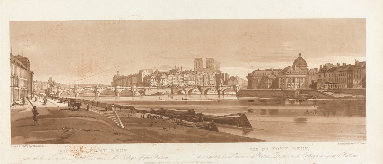 Utsikt over Port Neuf, en del av Louvre, Notre Dame og College of Four Nations, 1803; Plate 7 fra Views in Paris, Emanuel Volume-sporingen av platen B1981.25.2616 av Frederick Christian Lewis the Elder