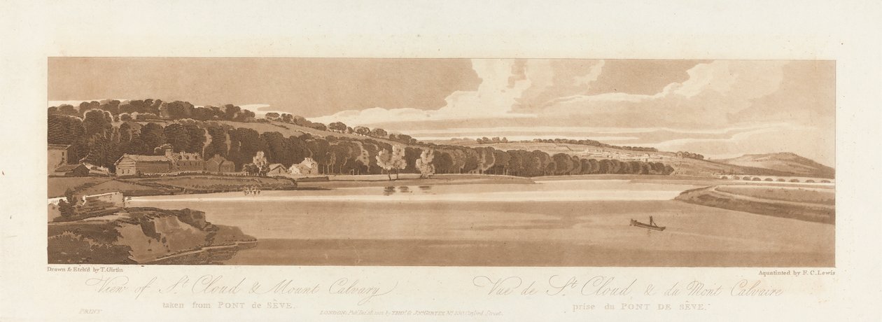 Utsikt over St. Cloud og Mt. Golgata tatt fra Pont de Seve 1802; Plate 18 fra Views in Paris, Emanuel Volume-sporingen av platen B1981.25.2627 av Frederick Christian Lewis the Elder