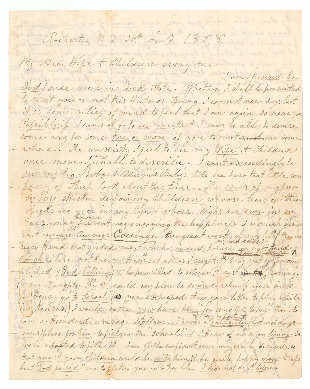 Brev skrevet av John Brown og Frederick Douglass til Browns kone og barn, 30. januar 1858. av Frederick Douglass