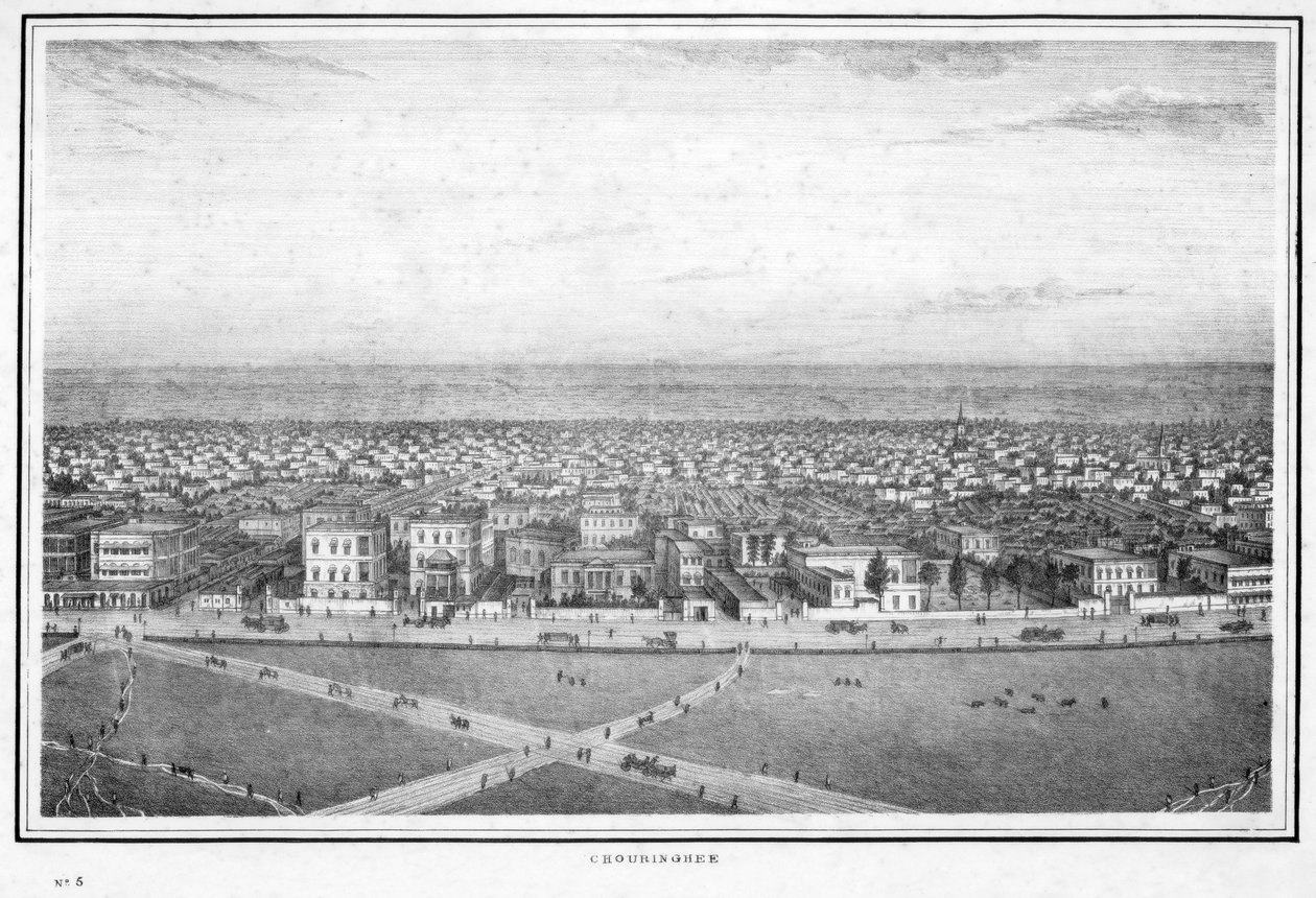 Chowringhee, Calcutta, India, ca 1840-tallet. av Frederick Fiebig