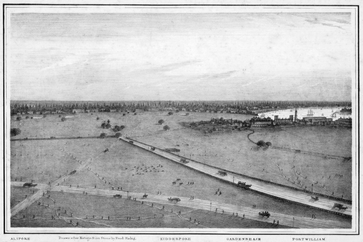 Panorama over Calcutta, India, ca 1840-tallet av Frederick Fiebig