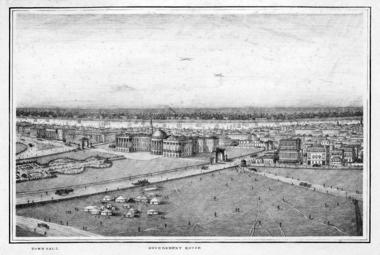 Regjeringshuset og rådhuset, Calcutta, India, ca 1840-tallet. av Frederick Fiebig