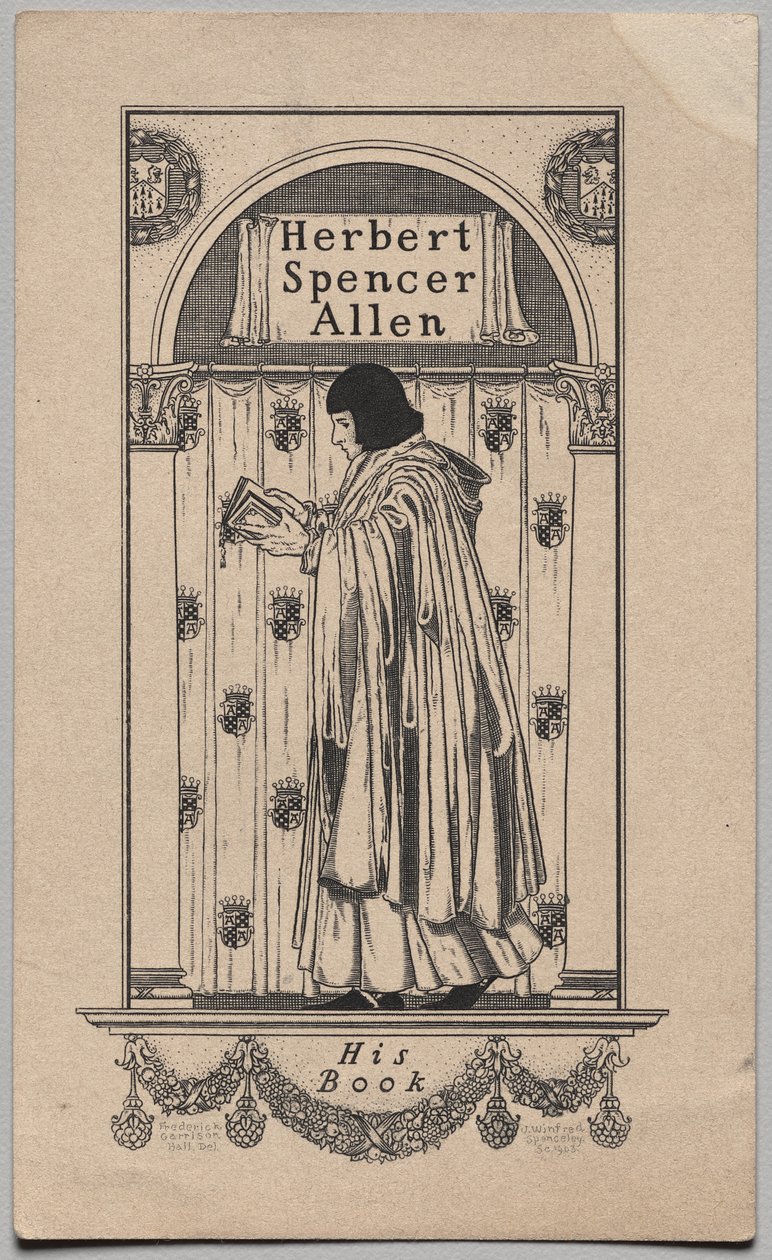 Bokskilt: Herbert Spencer Allen, boken hans innskrevet av Frederick Garrison Hall
