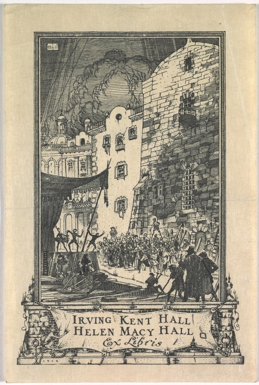 Bokskilt: Irving Kent Hall og Mary Kent Hall, Ex Libris påskrevet av Frederick Garrison Hall