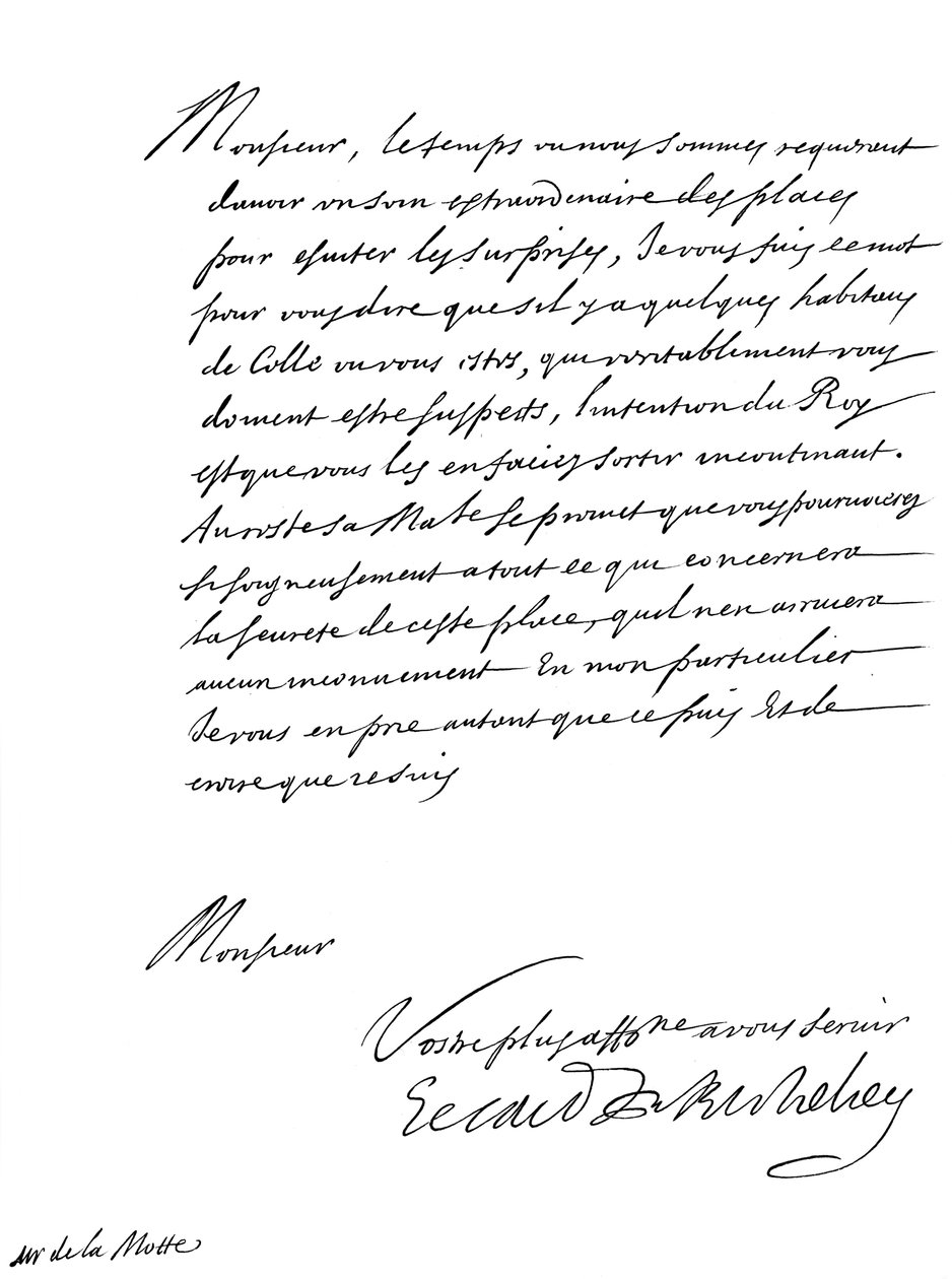 Brev av kardinal Richelieu, til Monsieur de la Motte, 1600-tallet 1865. av Frederick George Netherclift