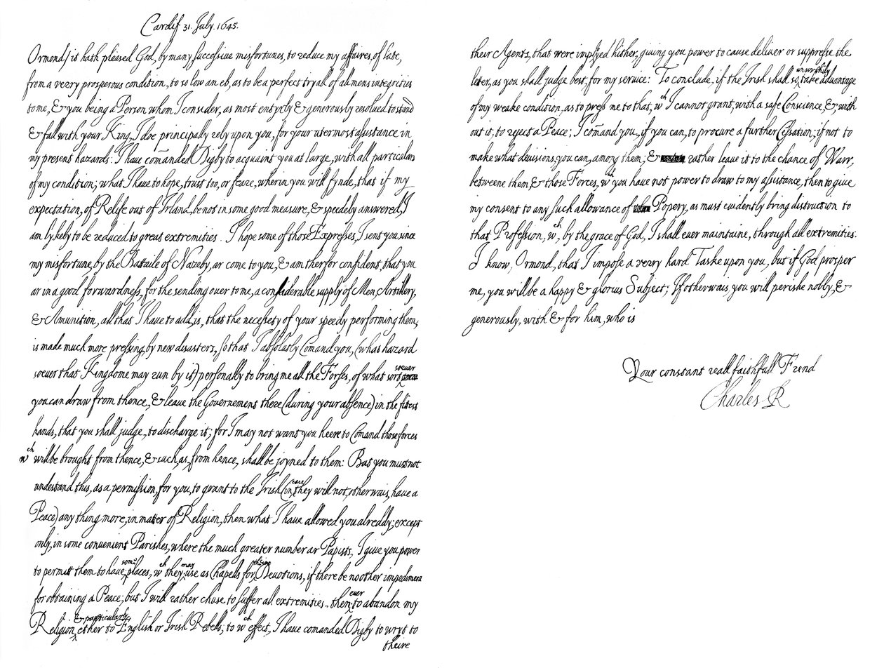 Brev av Charles I, konge av England, til hertugen av Ormonde, 1645 1865. av Frederick George Netherclift
