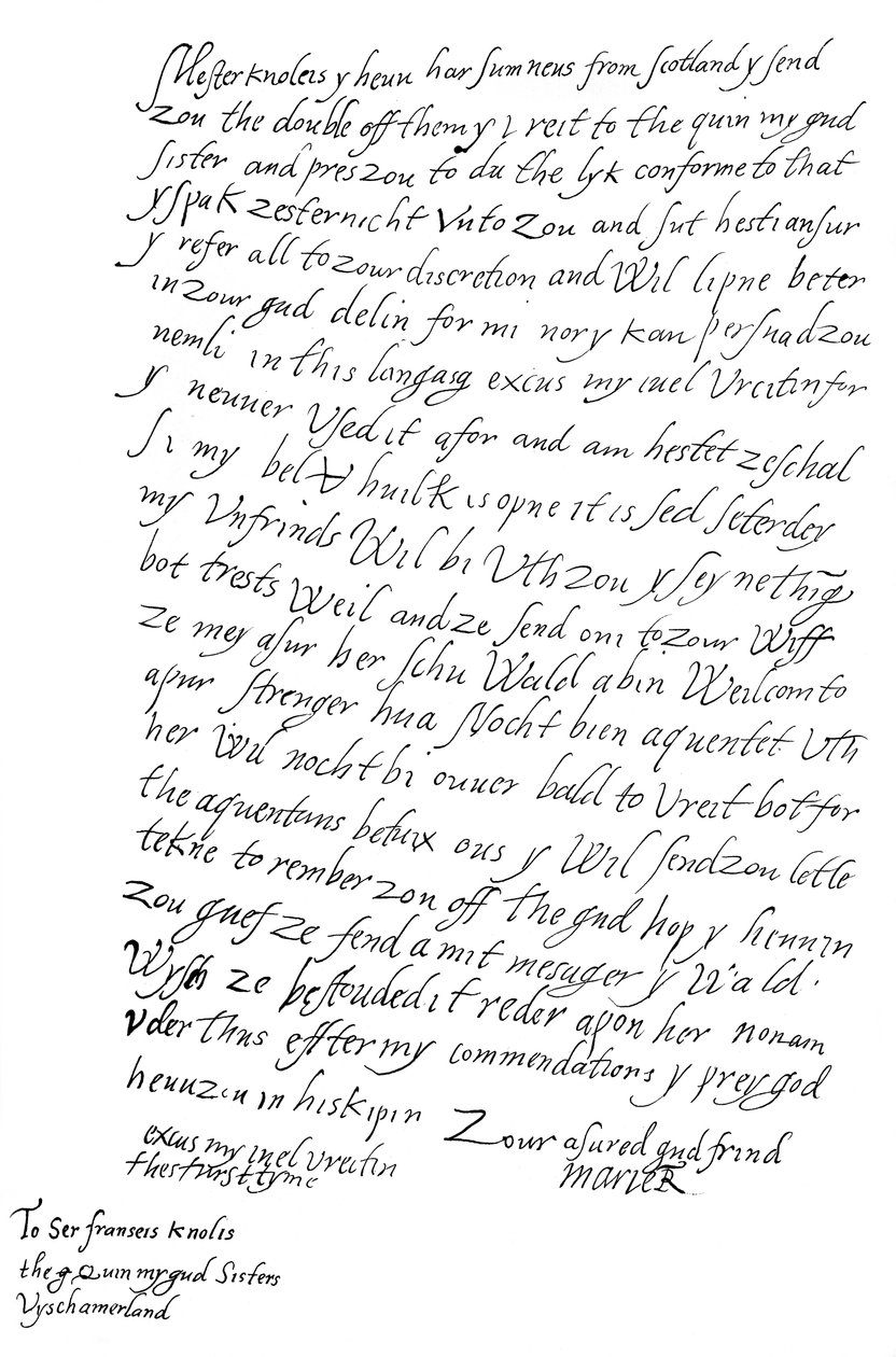Brev av Mary Queen of Scots til Sir Francis Knollys, 1568 1865. av Frederick George Netherclift