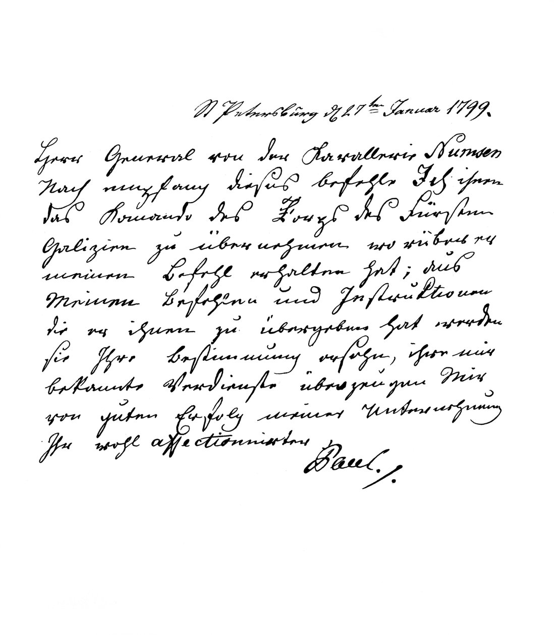 Brev av Paul I, keiser av Russland, til general Numsen, 1799 1865. av Frederick George Netherclift