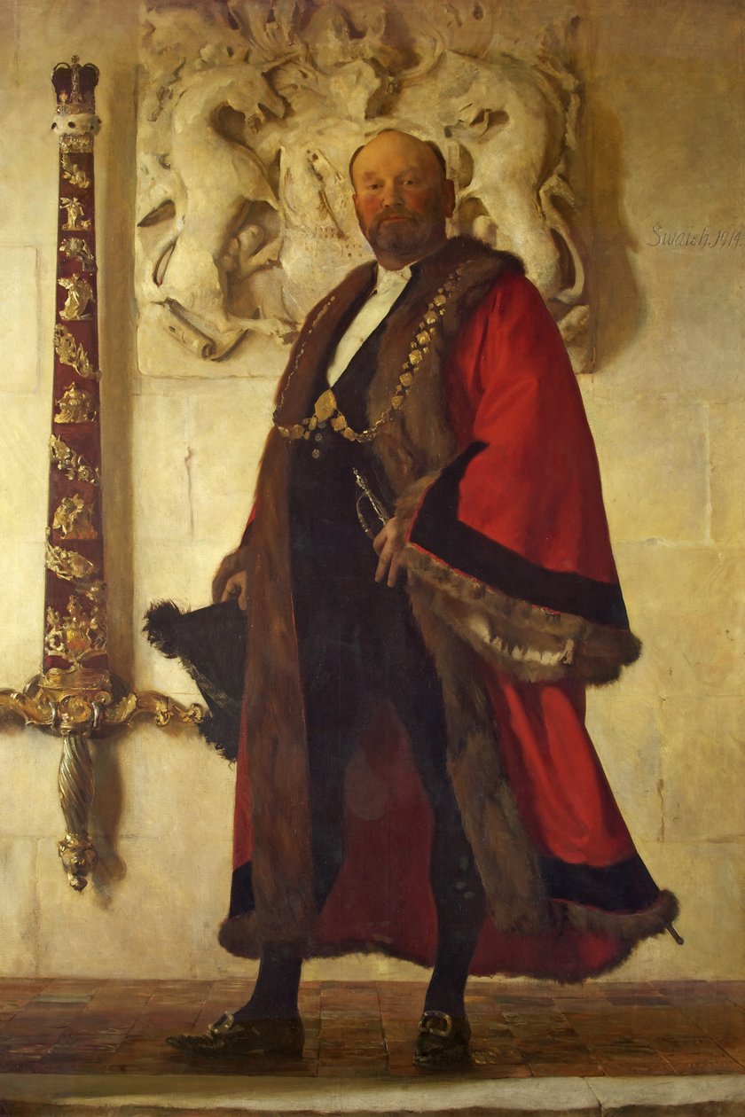 Alderman Sir John Swaish, Lord Mayor, ca. 1915 (olje på lerret) av Frederick George Swaish