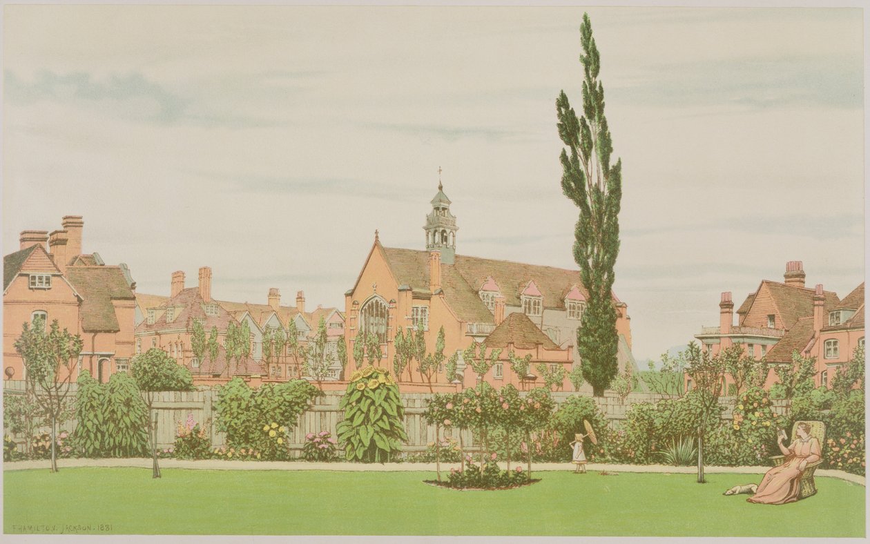 Kirke og prestehus, Bedford Park, 1881 av Frederick Hamilton Jackson