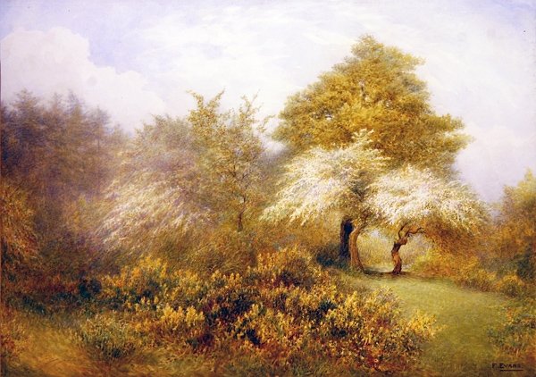 Spring Epping nær Buckhurst Hill (akvarell på papir) av Frederick Henry Evans