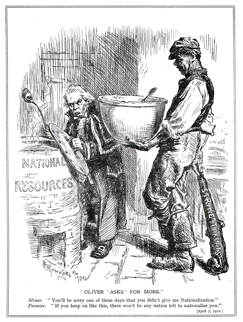 Lloyd George står overfor trusler om streik fra gruvearbeiderne, april 1920 av Frederick Henry Townsend