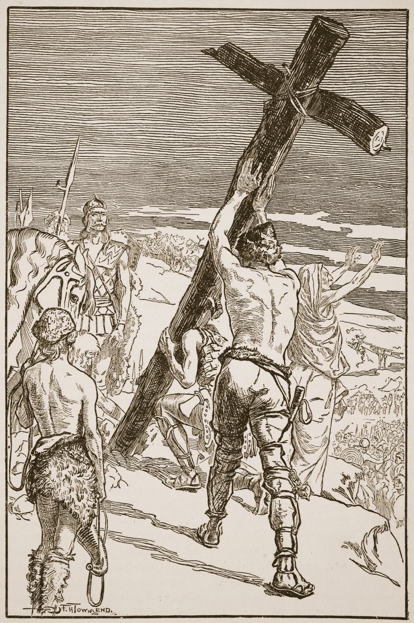 Oswald erecting the Cross, illustrasjon fra 