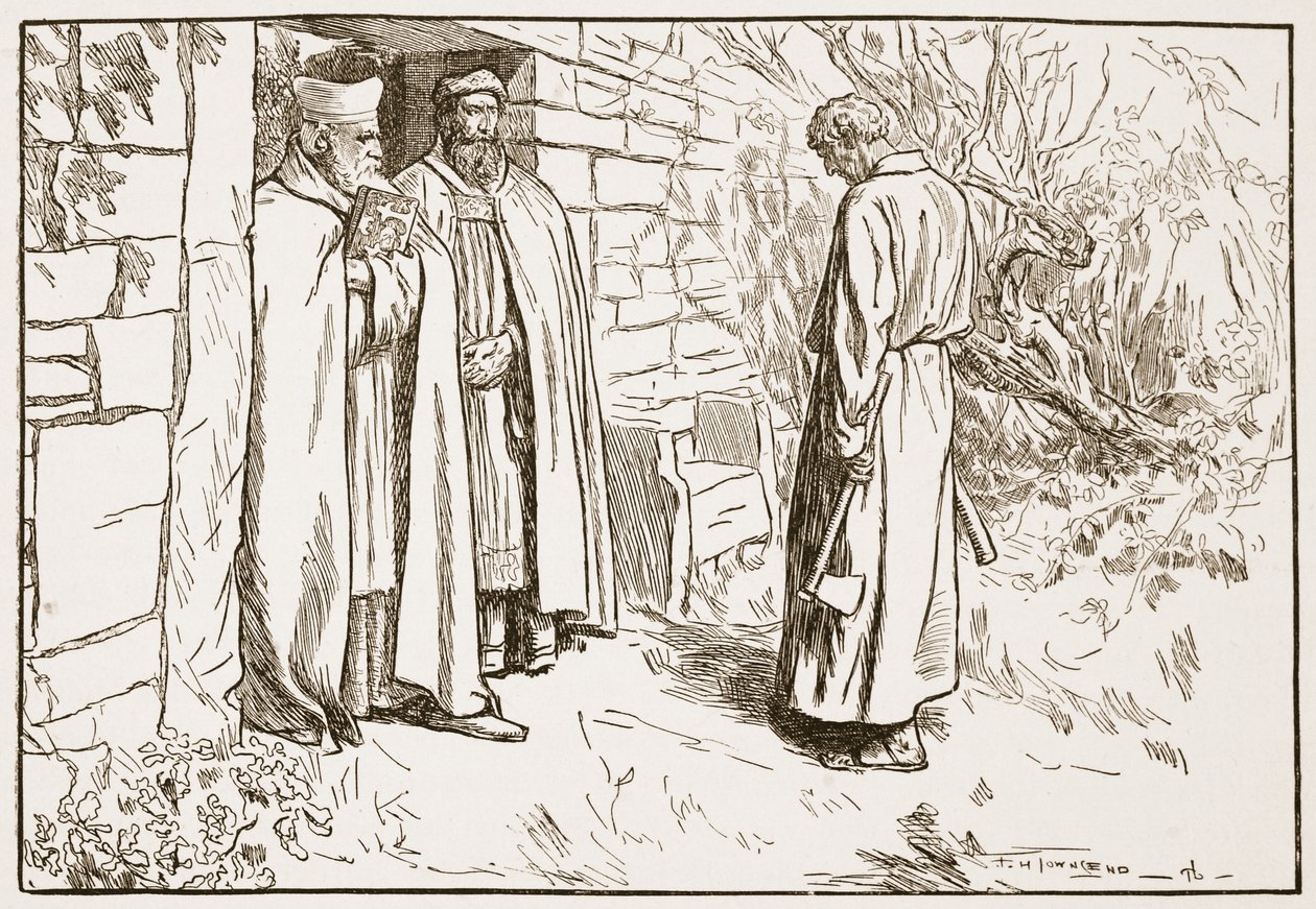 Owini ved klosteret, illustrasjon fra 'The Church of England: A History for the People' av HDM Spence-Jones, pub. ca. 1910 (sepia-bilde) av Frederick Henry Townsend