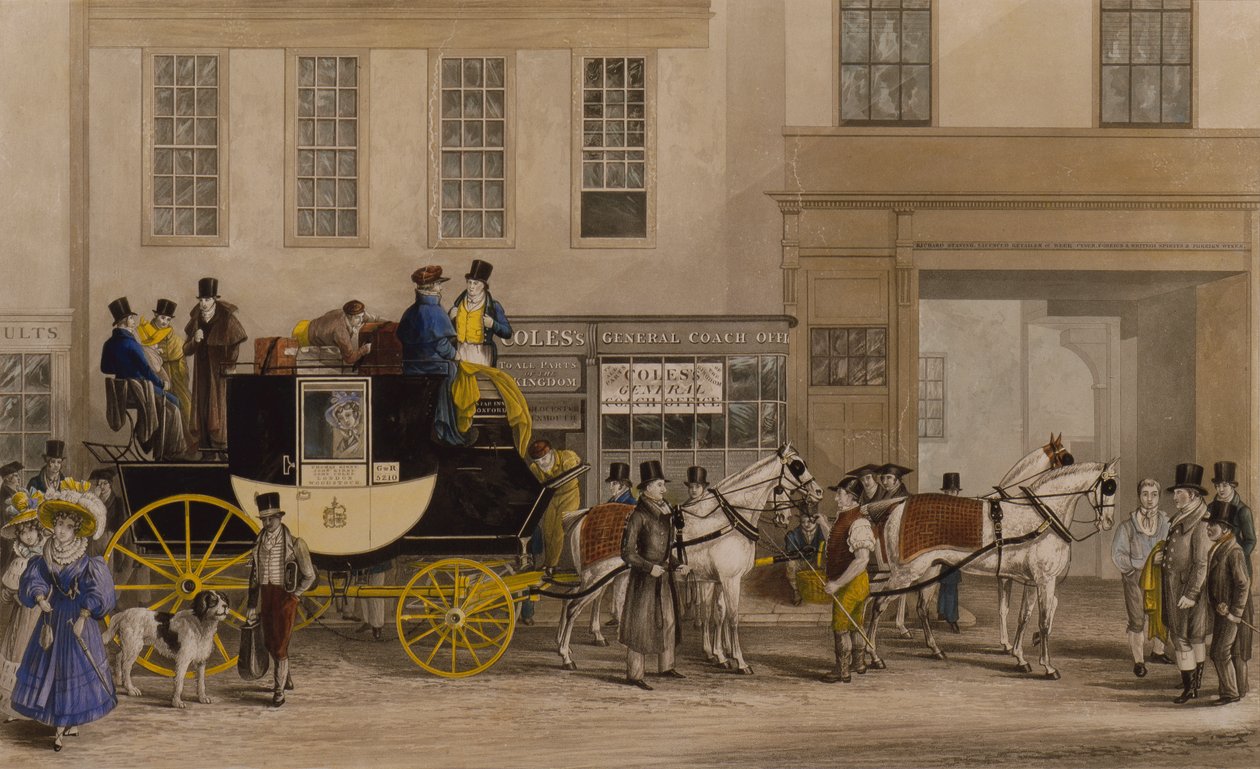 The Blenheim, Leaving the Star Hotel, Oxford av Frederick James Havell