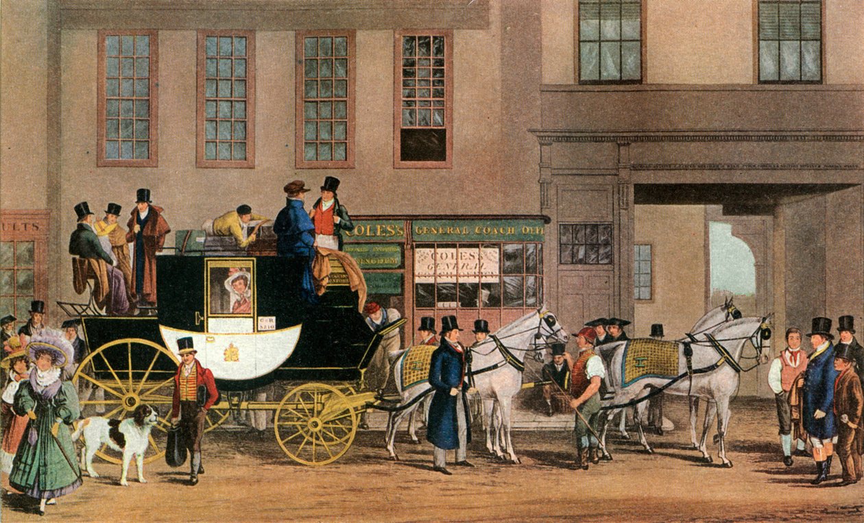 The Blenheim, Leaving the Star Hotel, Oxford, 1831 1927. av Frederick James Havell