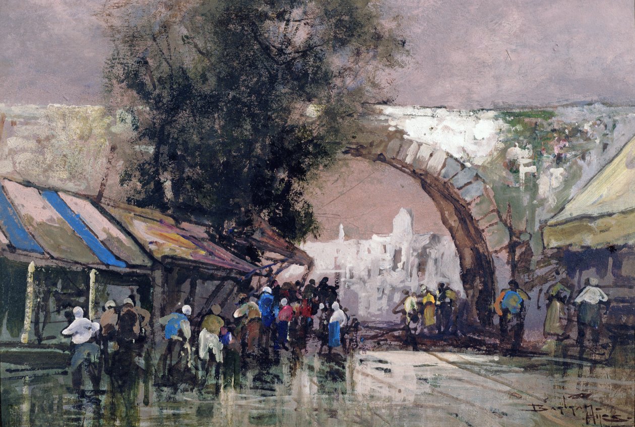 I The Busy Haunts of Men, 1915 (olje og wc om bord) av Frederick Johnn Hiles